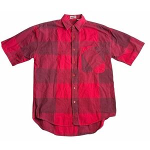 Results Red Plaid Shirt Men's Medium Short Sleeve Flannel Buffalo Check Casual